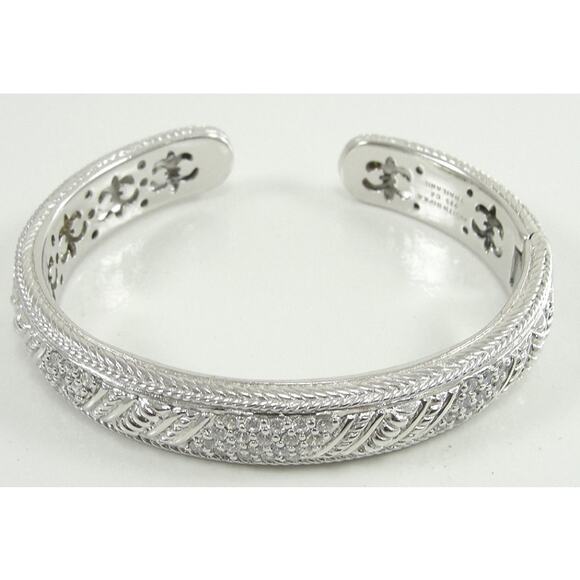 Judith Ripka CZ Sterling Silver Hinged Cuff Bracelet Medium 7in - Picture 2 of 5